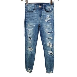 American Eagle Womens Distressed Blue Jeggings Next Level Stretch US Size 2 AEO